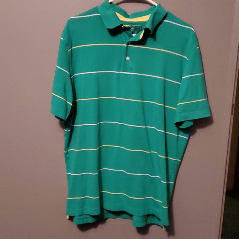 Southern Tide Green And Yellow Striped Club Polo